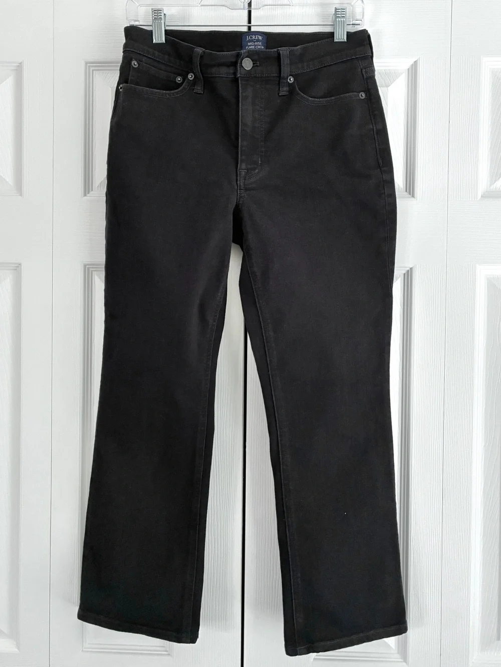J.Crew Mid-Rise Flare Crop Jeans Womens 28 Black Stretch Denim Cropped Preppy